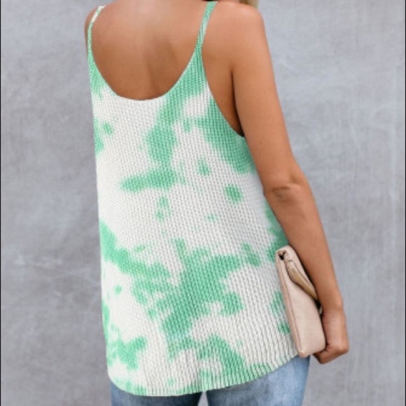 New Green & White Tie Dye Print Knit Tank Top Size 2X - Picture 4 of 7